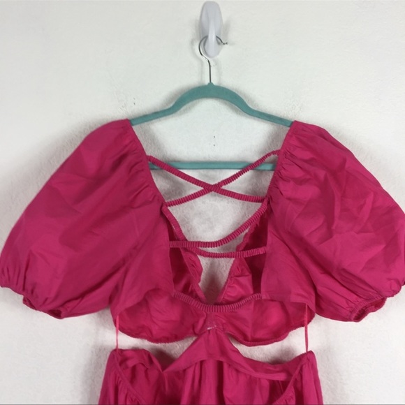 {Zara} Cut Out Poplin Dress Fuchsia Long Bloggers Favorite NWT • L - Picture 7 of 9